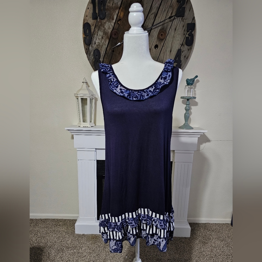 Blue and white ruffle tunic